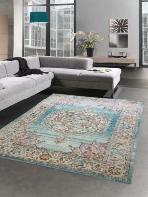 Teppich Outdoor Orientteppich Wohnzimmerteppich Ornamente in blau creme