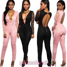 Overall donna tutina jumpsuit tuta intera pantaloni aderente PIZZO nuovo DL-1956