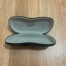 Ray-Ban Glasses Case Hard Snap Clam Shell Black Leather Gray Liner clamshell