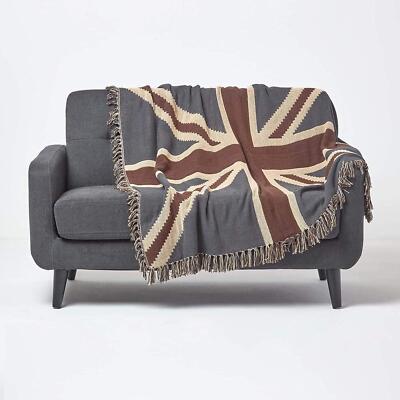 100 % Baumwolle Luxus Handgewebt Union Jack Flagge Überwurf Sofa Sessel Bett Decke