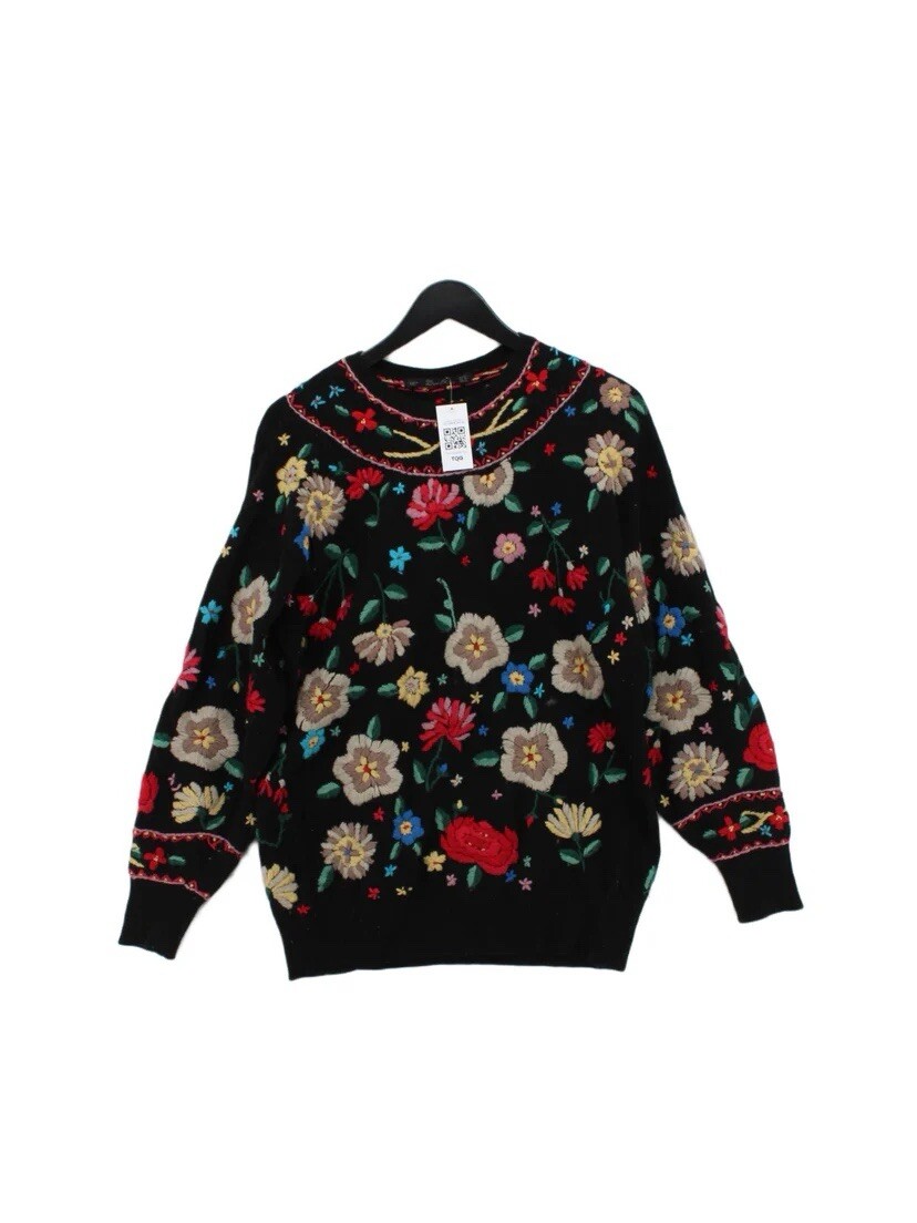 Zara Floral Embroidered Jumper Size M Folk Sweater