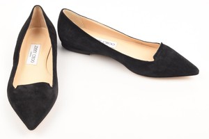 Jimmy-Choo-Attila-black-7-37-suede-notched-point-toe-ballet-flat-shoe-NEW-575