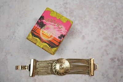 VERSACE for H&M Big Medusa Chain Bracelet Bangle Gold Metal Rare Item