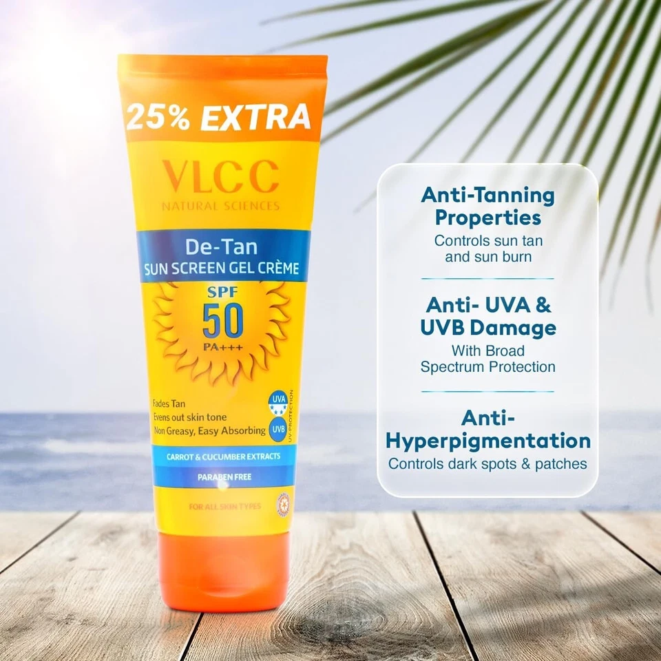 VLCC De-Tan SPF 50 PA+++ Sunscreen Gel Crème With Cucumber 100g + 25g Free - Image 3 of 4