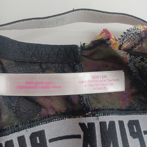 VS PINK Date Lace Racerback Push Up Bra 32DD Black Floral -Adjustable -Padded - Picture 8 of 14