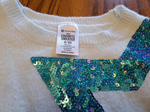 Girls Blue Turquoise My Favorite Sweater Sequin Star NWT 6 / 6X Member's Mark - Picture 2 of 4