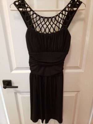 ebay black formal dress w/Silky Swirls, Scooped Neckline elegant black dress for party