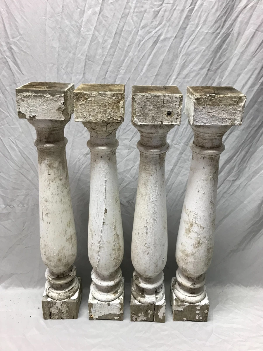 Set 4 Large VTG Shabby White Wood Spindle Porch Baluster Table