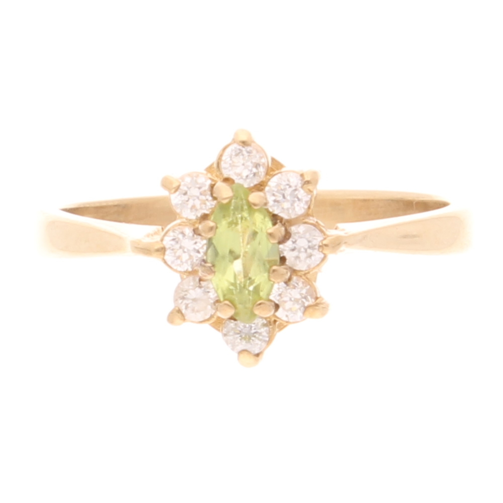 9Ct Yellow Gold Peridot & Simulated Diamond Cluster Ring (Size N 1/2)10mm Widest