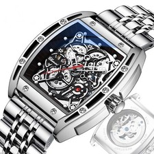CHENXI Men's Skeleton Automatic Mechanical Tonneau Shaped Watch Waterproof Gift