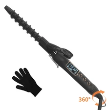 Kipozi 1" Spiral Curling Wand Hair Curler Iron 25mm Ceramic 15 Adjustment Temp