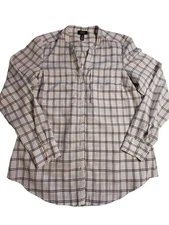 Blouse chemisier Jones New York signature femme taille Médium M à carreaux blanc