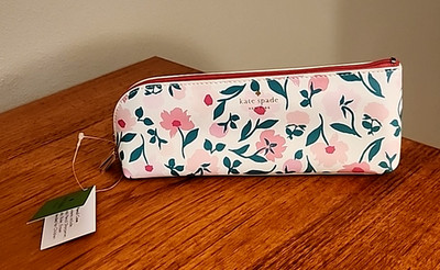 NWT Kate Spade NEW YORK PENCIL CASE - FLORAL PINK/GREEN RULER-ERASER-SHARPENER