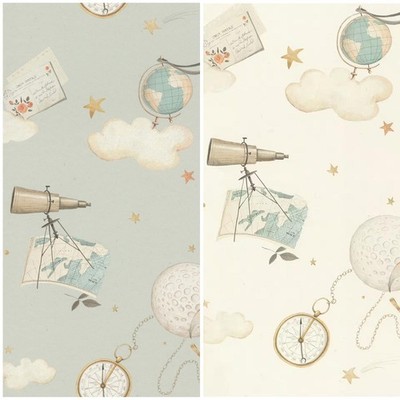 Wolken & Sterne Tapete Kinderzimmer Schlafzimmer blau weiß Flugzeug Funktion Wand