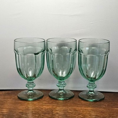 3 Anchor Hocking Green Gibralter Goblets 7'' heavy glass 14oz duratuff retro 90s