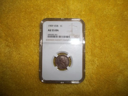 NGC AU 55 BN 1909 VDB Lincoln Cent, Beautifully Toned specimen.