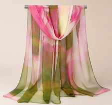 Lightweight Floral Print Scarf Shawl Georgette Silk, 160x50cm