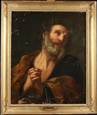 17th CENTURY LARGE SPANISH OIL OLD MASTER OIL CANVAS - REPENTANT SAINT PETER
