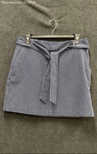 LOFT Women's Navy White Striped Belted Cotton Blend Skirt NWT Size 14