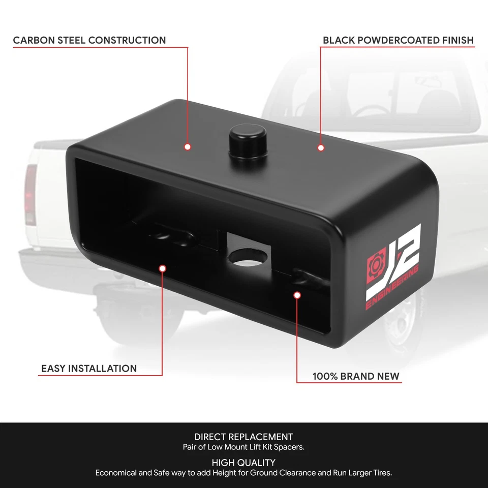 Bloques de elevación de resorte de hoja niveladora trasera de 2" para Ford F-150 F150 1997-2003 + pernos en U Foto 2 de 4