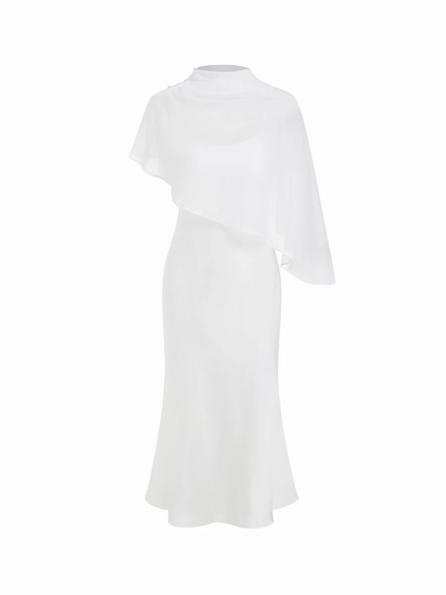 ebay white maxi dress white chiffon dress maxi Mason Crepe And Chiffon Maxi Dress / Ivory