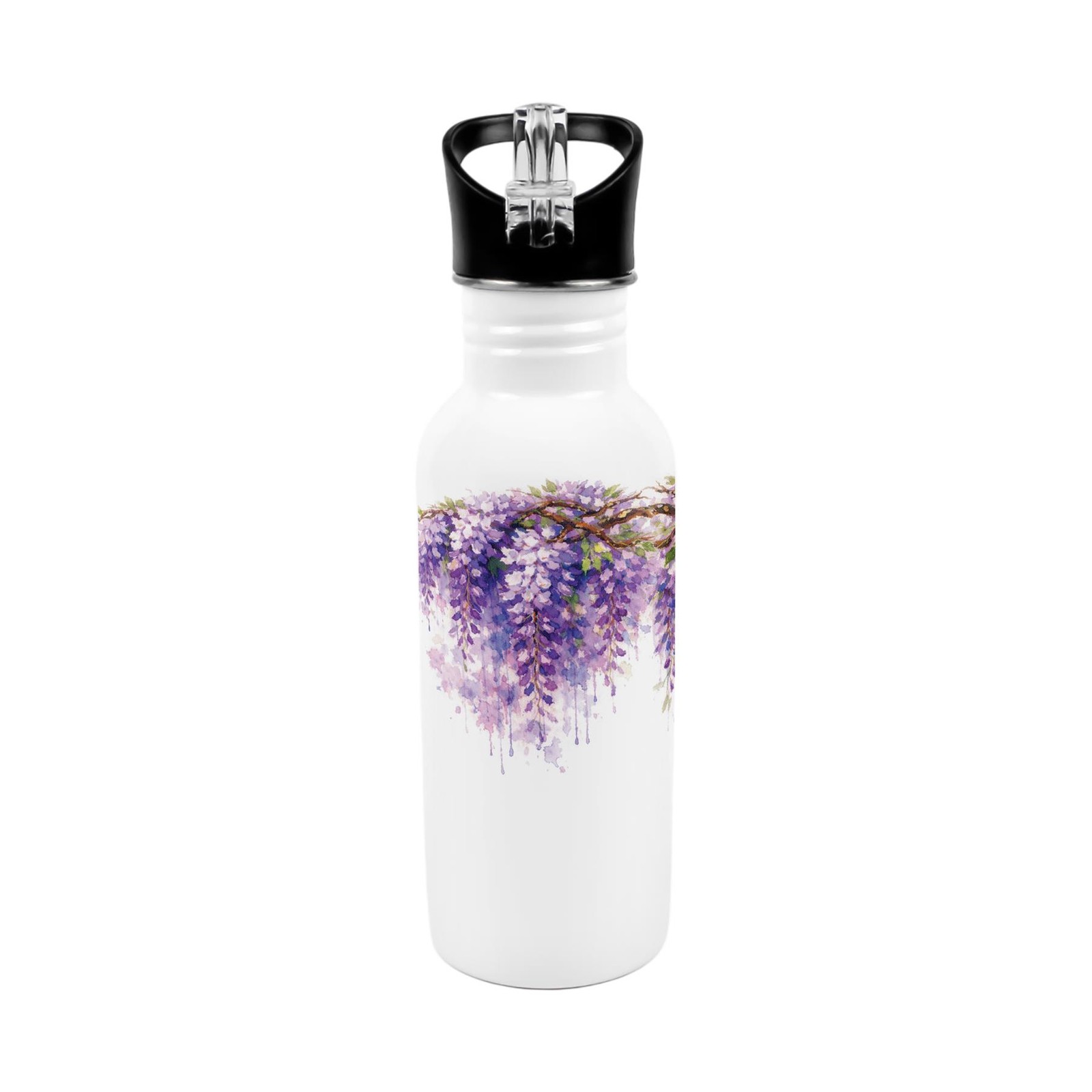 Purple Wisteria Metal Canteen Gift  - 600ml Water Bottle with Flip-Straw Lid