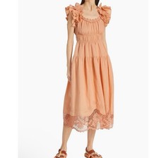 Ulla Johnson Leona Linen Blend Orange Midi Dress Size 6