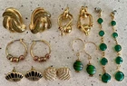 Vintage Costume Jewelry Pierced Earring Lot Gold Tone Enamel Rhinestone 7 Pair