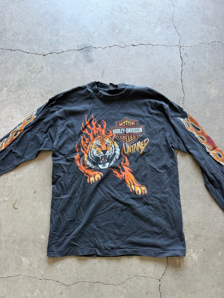Harley Davidson Untamed Tiger Flame Vintage Long Sleeve L Single