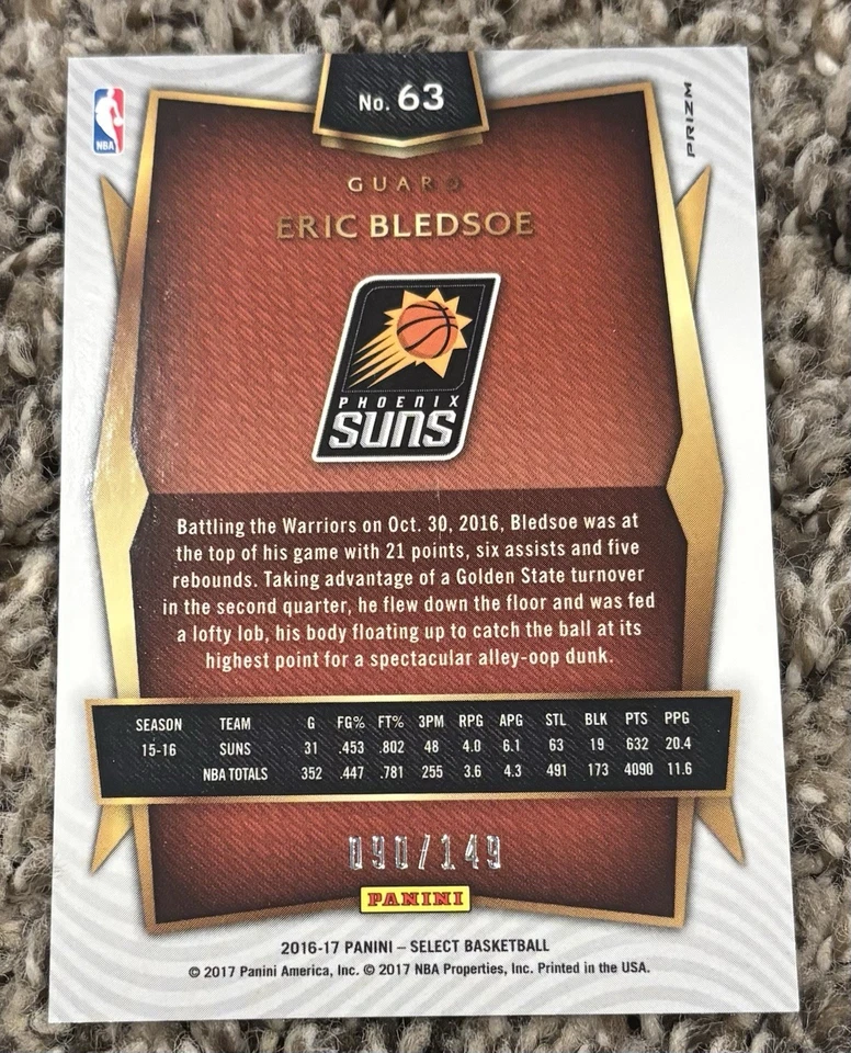 Eric Bledsoe 2016-17 Panini Select White Prizm #90/149 Kentucky Phoenix Suns - Image 2 of 2