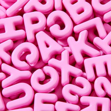 155Pcs/500Gram Large 6Mm Hole Letter Beads,Big Alphabet Shaped Beads Pink Letter