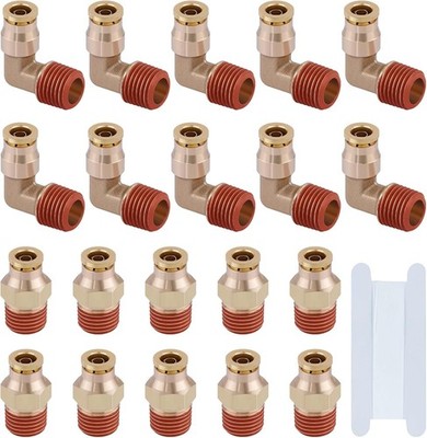 21PCS 1/4 DOT Brass Push Connect Fittings 1/4 OD x 1/4 NPT Straight & Elbow