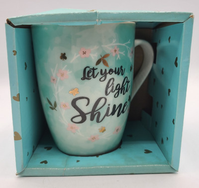 Christian Art Gifts Coffee Tea Cup Mug Let Your Light Shine Embossed Ceramic