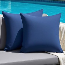 Outdoor Pillow Covers Set of 2, Decorative Farmhouse 18" x 18" Pack of 2 Navy