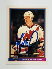 John MacLean New Jersey Devils Autographed 1991-92 Bowman Hockey Card #289 COA