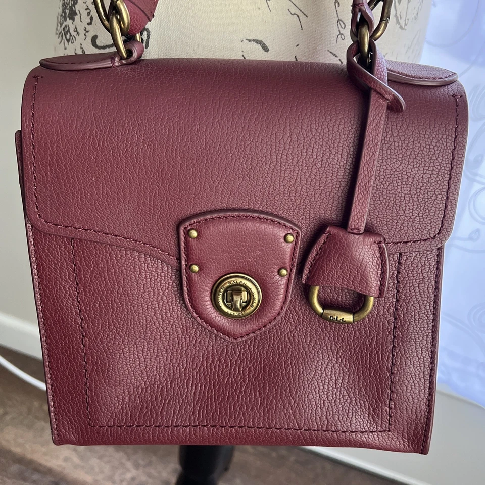 Lauren Ralph Lauren Millbrook Handle Crossbody Aubergine Leather Dark Academia - Image 2 of 4