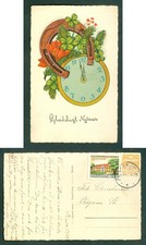 Denmark. 1934 New Year Card. 10 Ore.+ Christmas Seal. Watch,Horseshoe,Four-Leaf