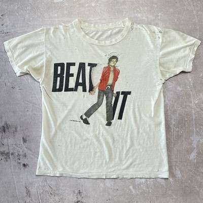 Vintage Thrashed Michael Jackson 1984 Beat It Album Promo T-Shirt Paper Thin