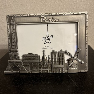 Paris Metal Photo Frame 4x6 Embossed 3D Design Decorative Home Accent