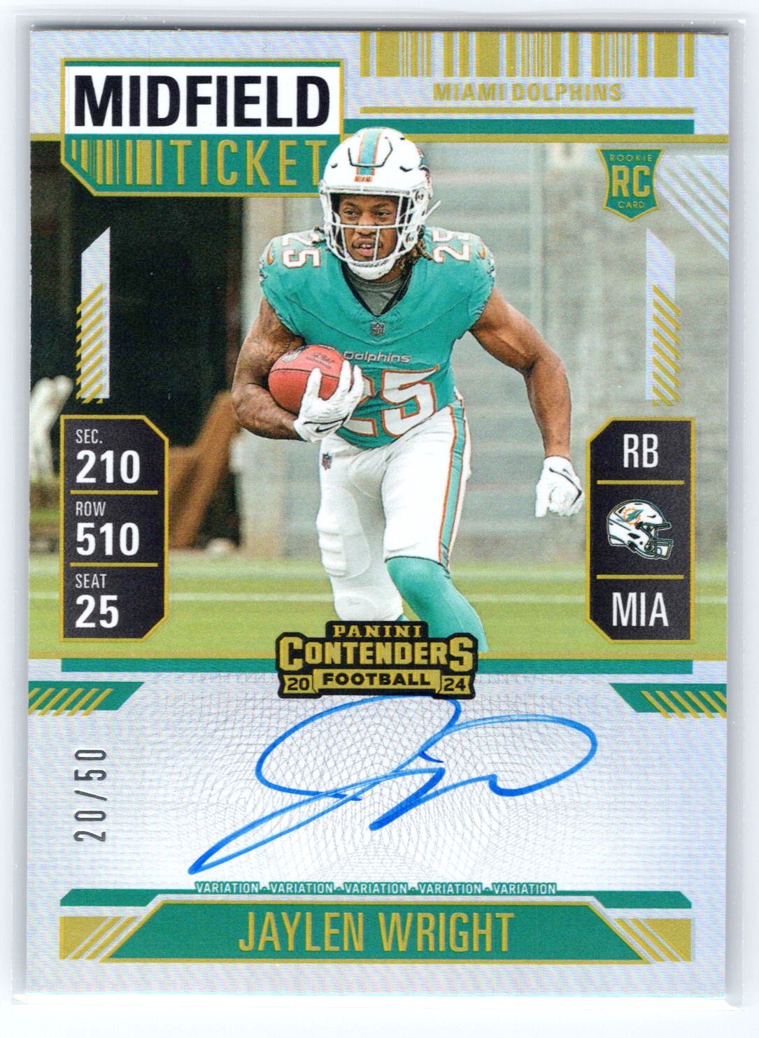 Jaylen Wright 2024 Contenders Midfield Ticket Rookie Auto SSP! 20/50!