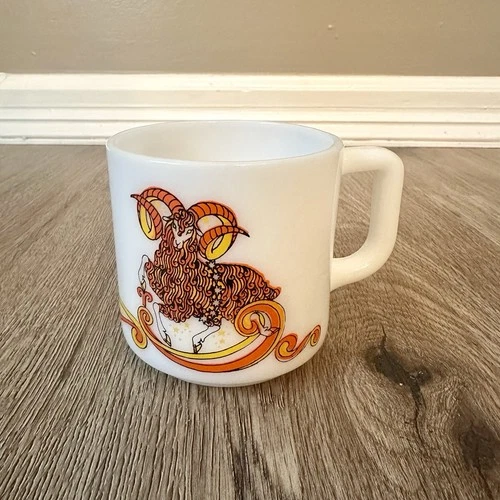 Vintage KMA Aries Zodiac Milk Glass Mug Beverly Astrological Decor 1976 MCM