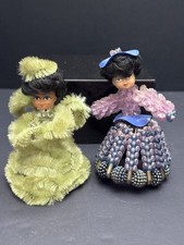 Vintage Handmade Bead and Safety Pin Doll 4  Pair