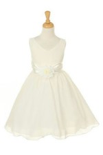 Girls' Ivory Formal Flower Girl Dress with Flower Accent for Wedding