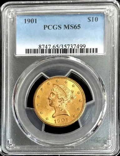 1901 GOLD USA $10 DOLLAR LIBERTY HEAD EAGLE COIN PCGS MINT STATE 65