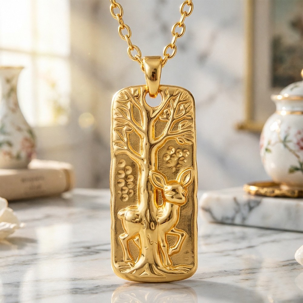 Collana con ciondolo cervo e albero della vita foto 3