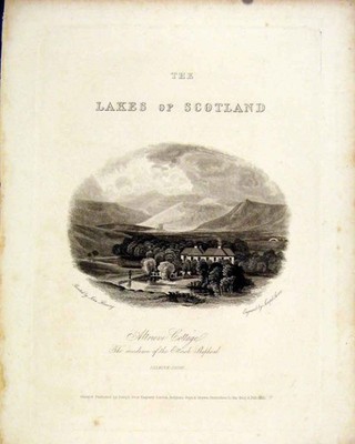 Original Old Antique Print Scotland Lakes Altrieve Cottage Selkirkshire 1836