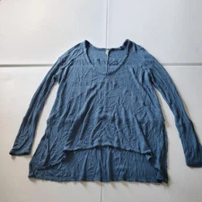 Free People Top Womens Medium Blue Waffle Knit Long Sleeve Layered Boho Top y2k