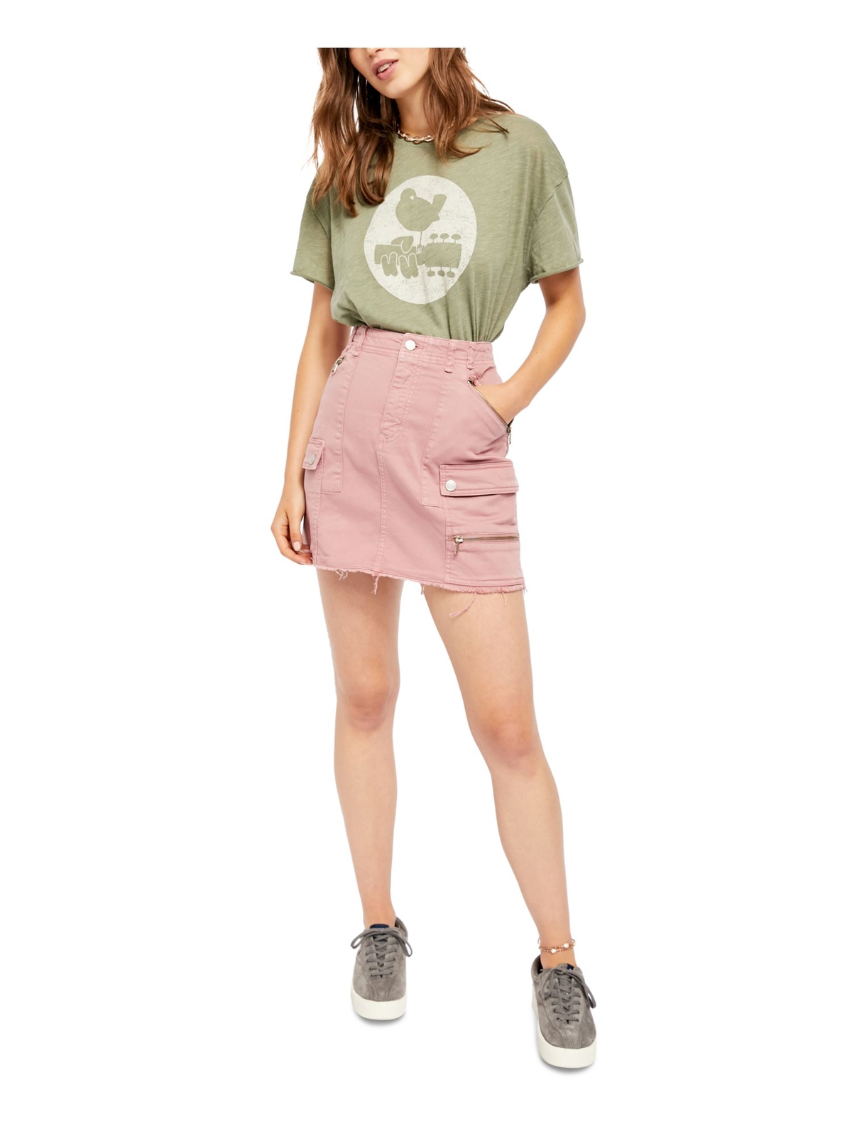 Женская розовая джинсовая мини-юбка-карандаш FREE PEOPLE 26