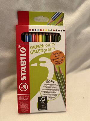P019 Stabilo 12 Stück Buntstifte GreenColors Farbstifte + 2 Bleistifte