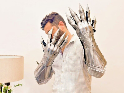 Nazgul Etching Gloves Set Medieval Steel Knight Larp Armor Silver Gloves Item